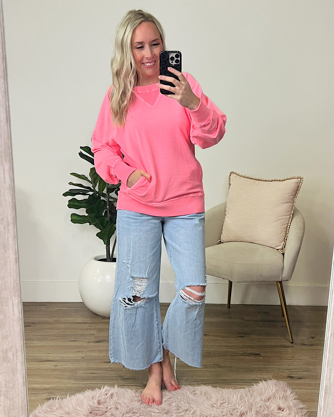 Girlfriend Crewneck Sweatshirt - Bright Pink  Zenana   