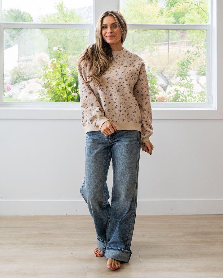 NEW! Ditsy Floral Boxy Sweatshirt - Khaki Multi