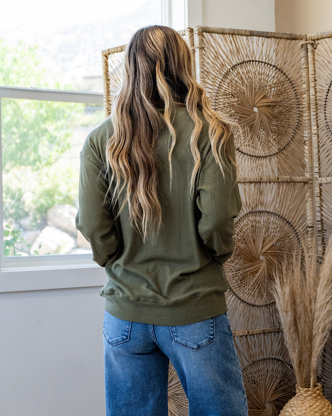 Mia Ribbed Crewneck Top - Olive Michelle Mae