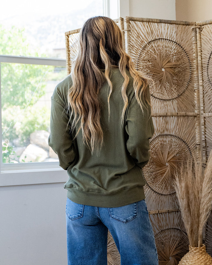 Mia Ribbed Crewneck Top - Olive Michelle Mae