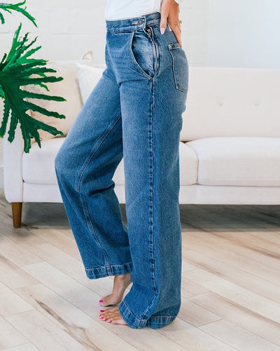 KanCan Gabby 2.0 Flat Front Wide Leg Trouser Jeans - Medium Wash  KanCan   