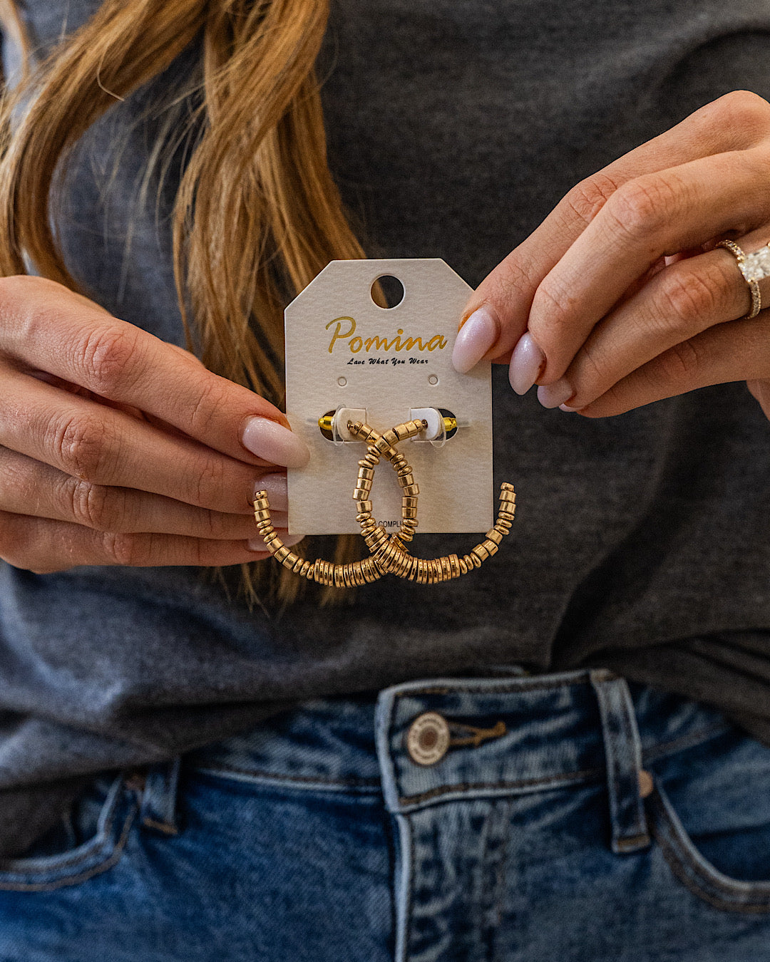 Metallic Contrast Beaded Open Hoop Earrings - Gold Trendy Wholesale