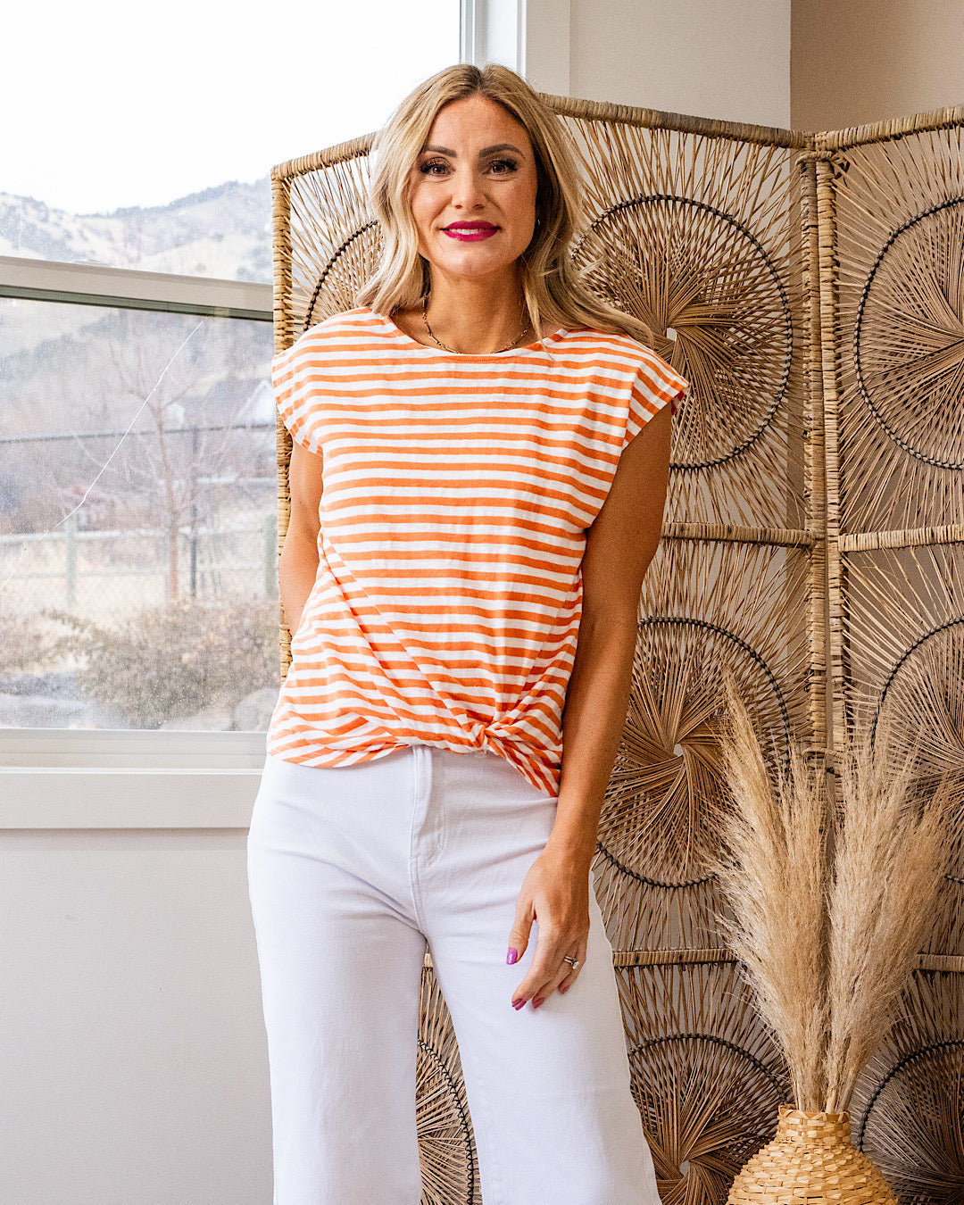 Erin Striped Twist Top - Orange Staccato
