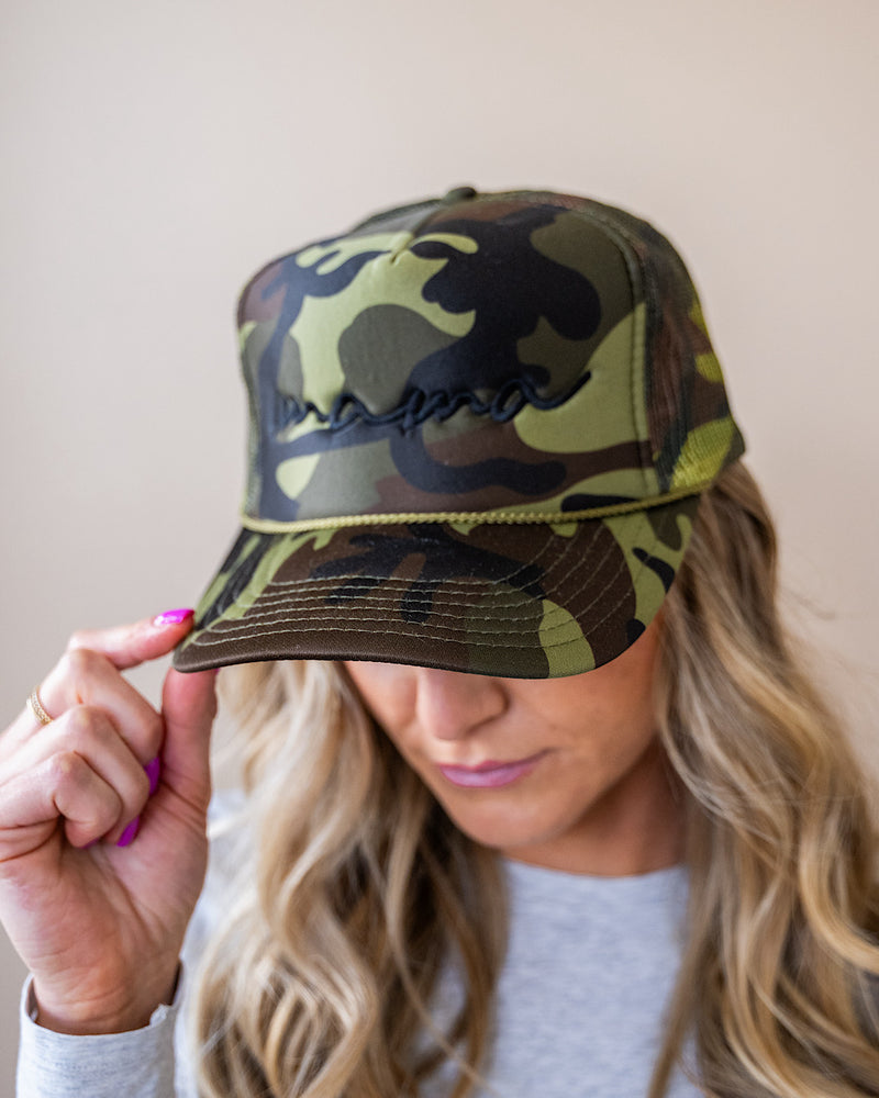 NEW! Mama Camo Trucker Hat - Army Green D&E