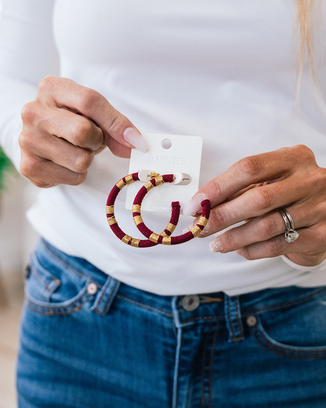 Burgundy and Gold Wrapped Hoops  Crystals Trading Inc.   