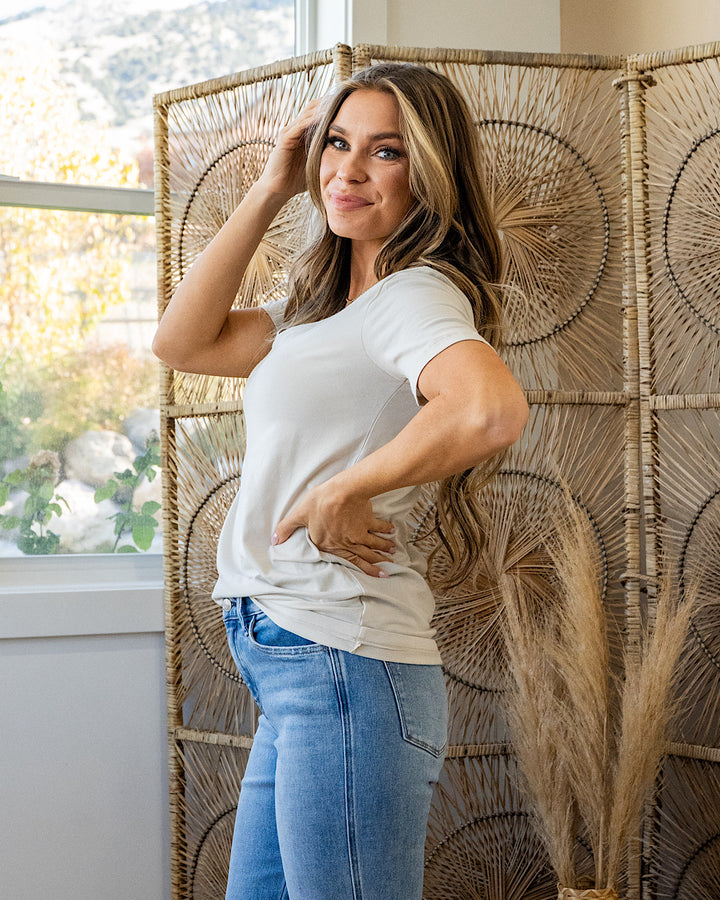 DOORBUSTER! Favorite V Neck Top - Bone Zenana