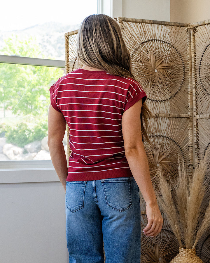 Allie Striped Short Sleeve Sweater - Marsala Staccato