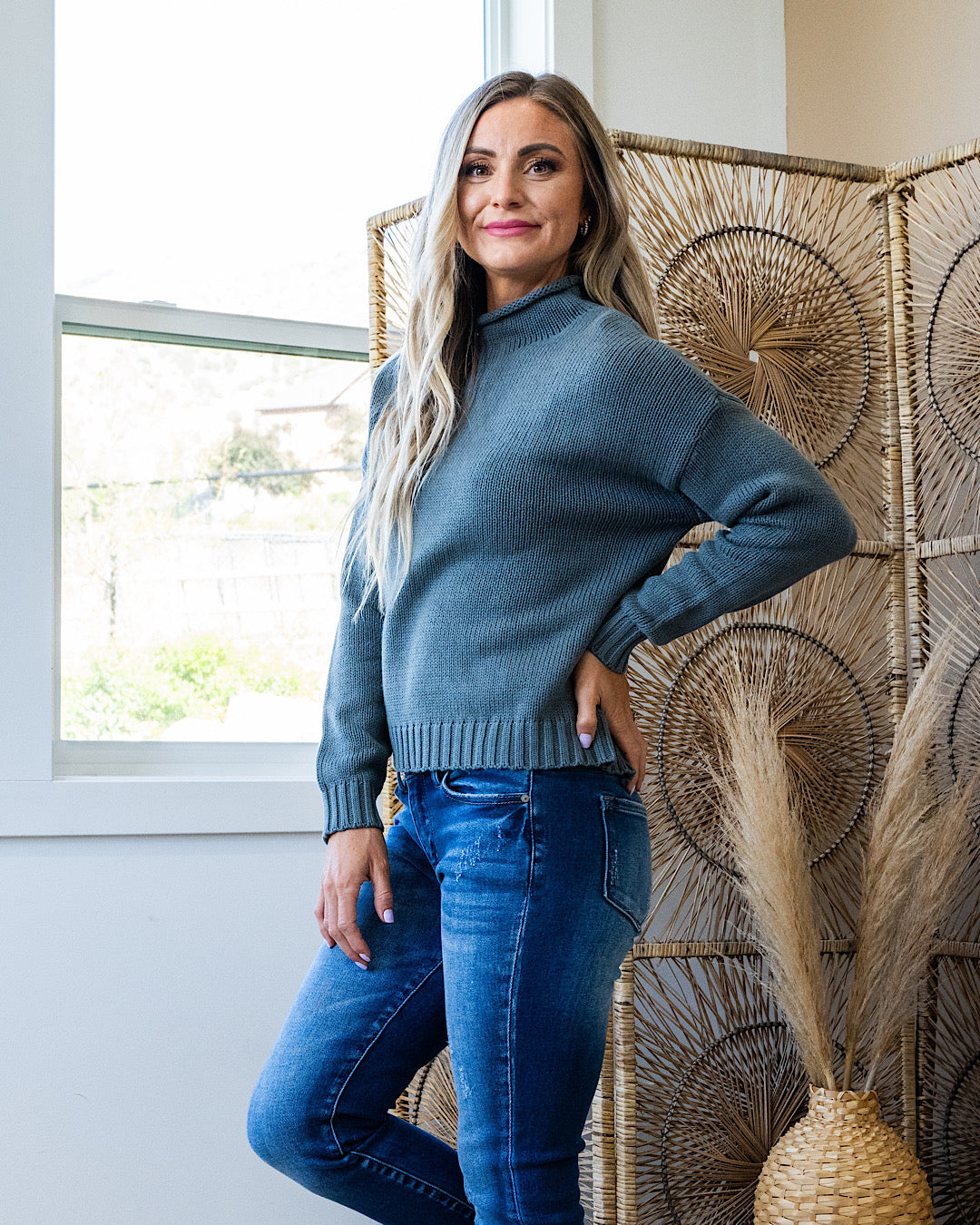 NEW! Erica Mock Neck Sweater - Blue Spruce Be Cool