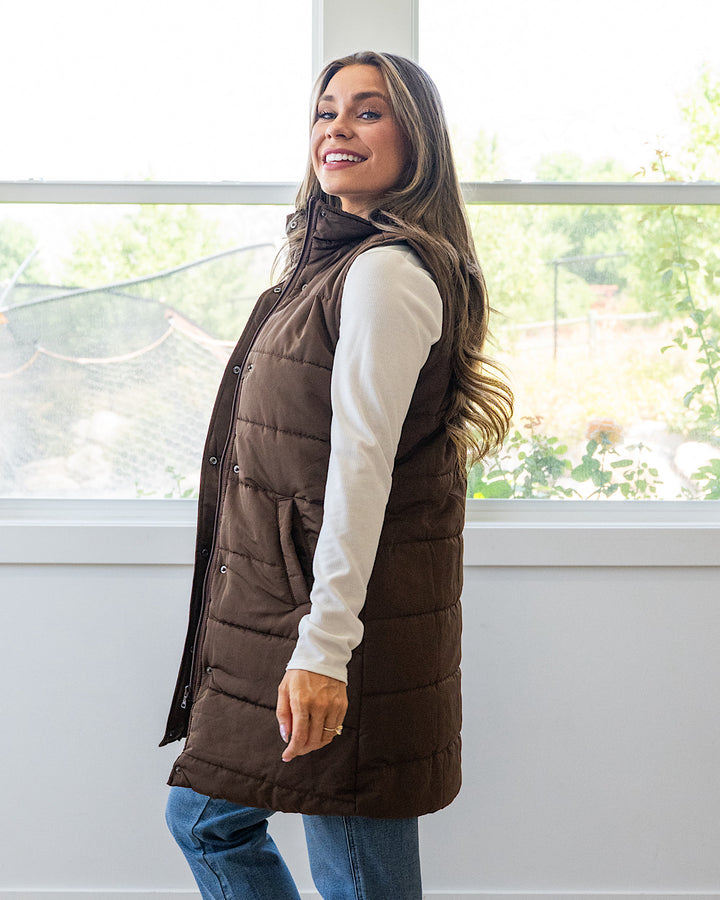 NEW! Harlow Long Vest - Brown Michelle Mae