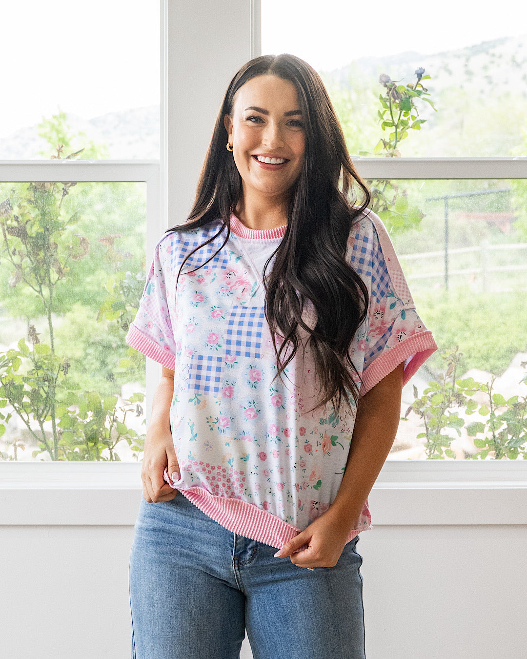 Carly Floral Color Block and Corded Top - Color Options Available! Haptics Blush
