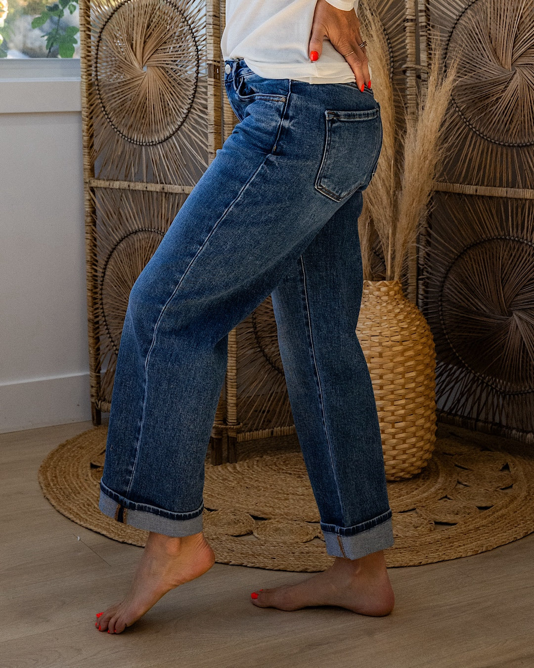 Risen Rowan Non Distressed Boyfriend Jeans - Dark Wash Risen