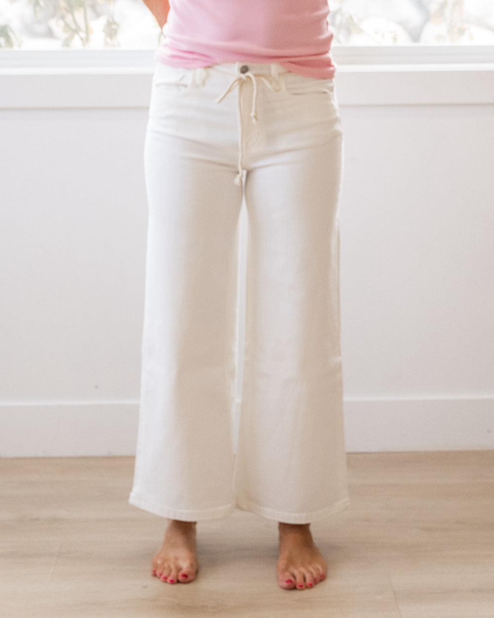 Vervet Say Something Cropped Wide Leg Jeans - White Vervet