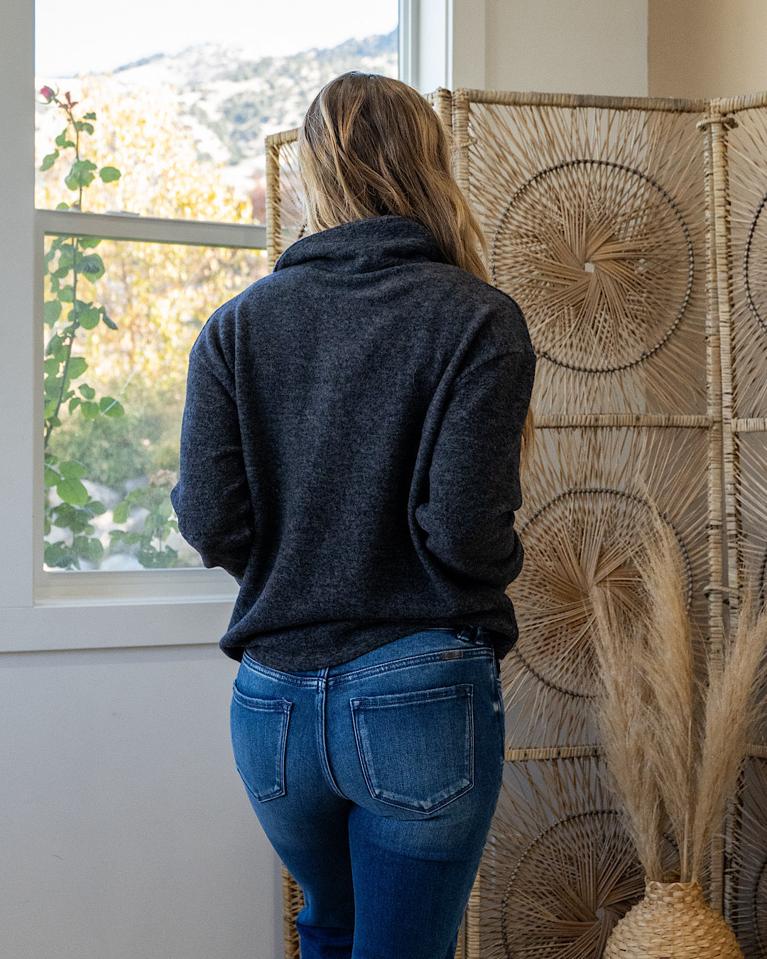 DOORBUSTER! Super Soft Henley Top - Black Zenana