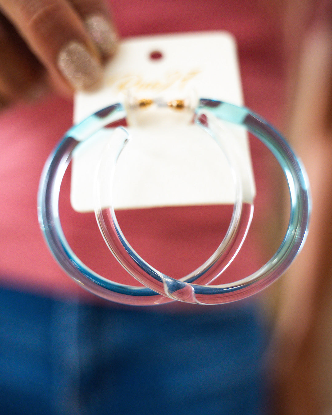 Lucite Hoop Earrings - Blue  Trendy Wholesale   