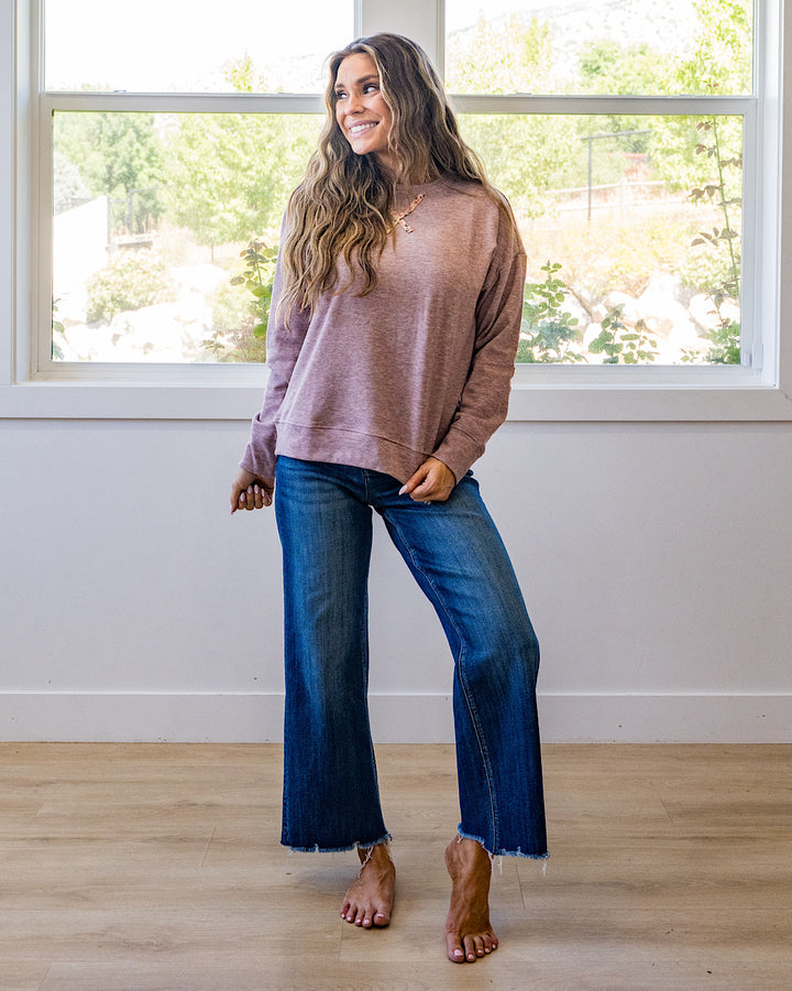 NEW! Laurel Elbow Patch Brushed Top - Dusty Lavender Staccato