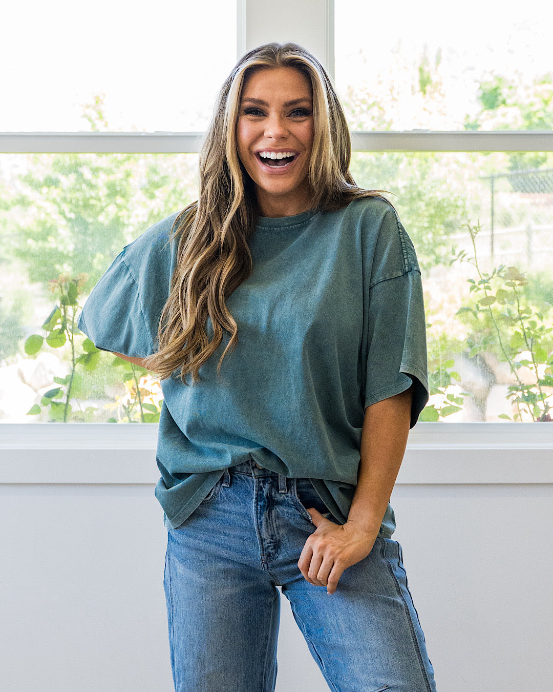 NEW! Oversized Mineral Wash Tee - Dark Teal Double Zero