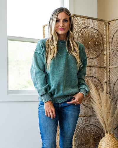 Boyfriend Crewneck Sweatshirt - Dark Green  Zenana   