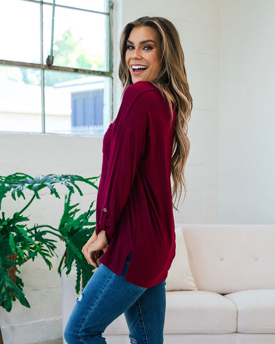 Bexley Burgundy Boyfriend 3/4 Sleeve Top  Sew In Love   