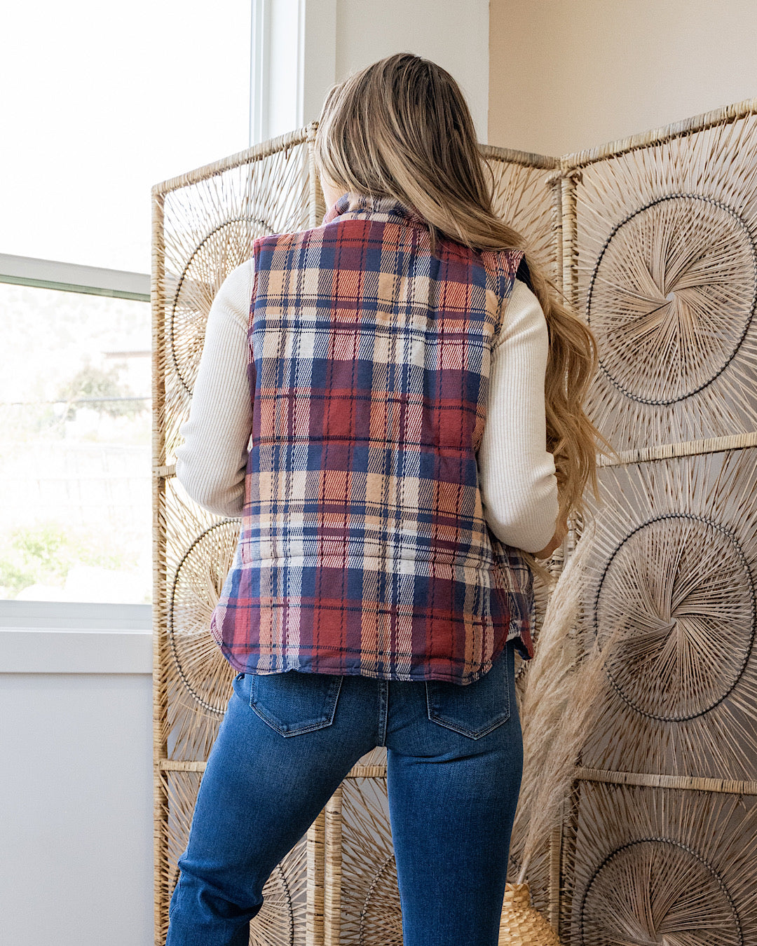 Gia Plaid Quilted Vest - Scarlet Staccato