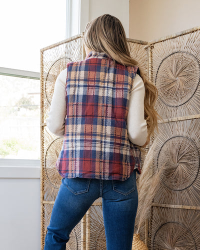 Gia Plaid Quilted Vest - Scarlet Staccato