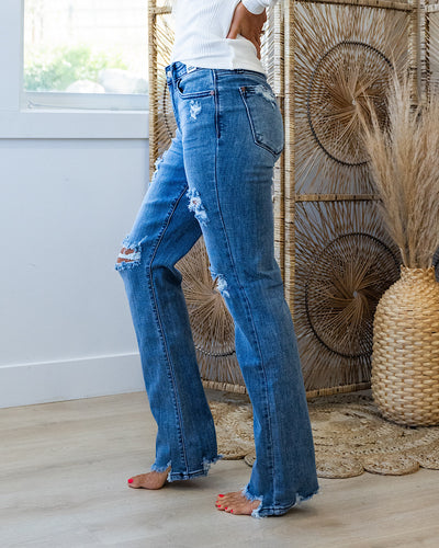 Judy Blue Dodged a Bullet Distressed Straight Jeans  Judy Blue   