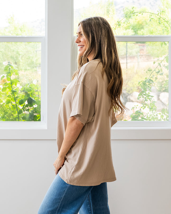 NEW! Oversized Mineral Wash Tee - Dark Taupe Double Zero