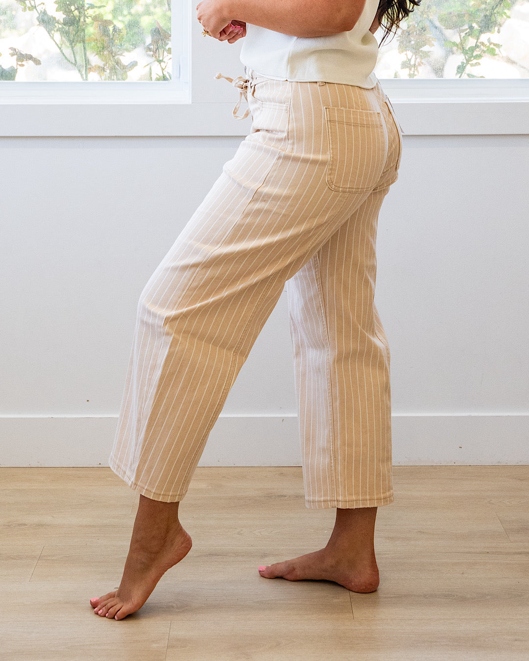 NEW! Lovervet Della Striped Barrel Jeans - Sand Lovervet