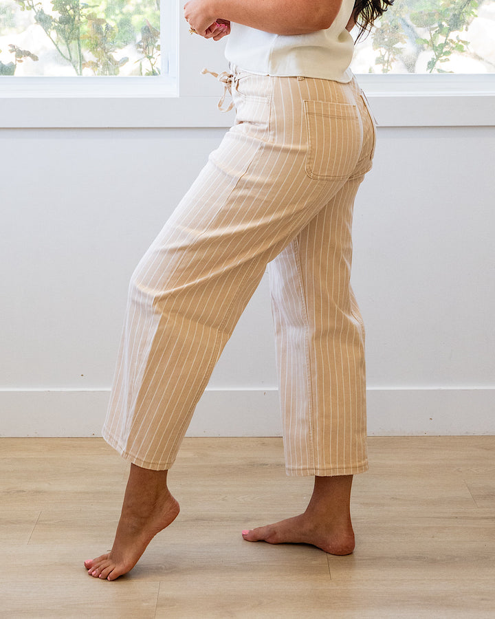 NEW! Lovervet Della Striped Barrel Jeans - Sand Lovervet