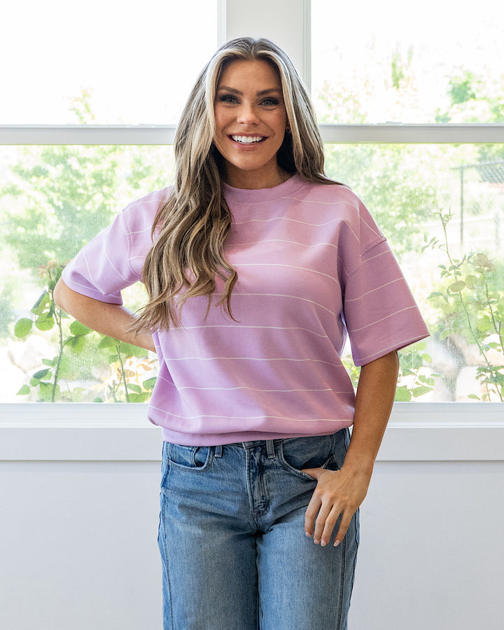 NEW! Macey Scuba Fabric Striped Top - Blossom & Cream