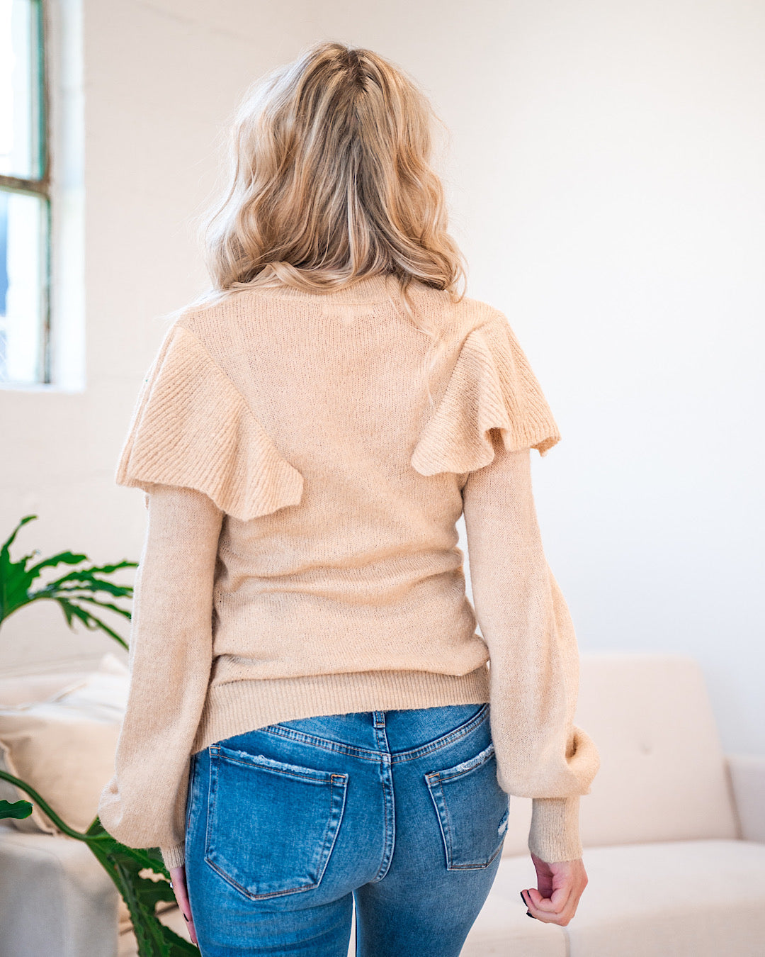 Sydney Ruffle Shoulder Sweater - Oatmeal  Ces Femme   