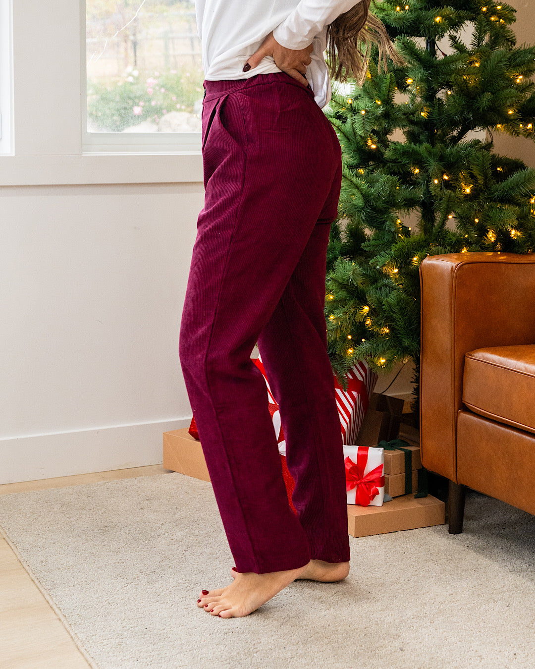 DOORBUSTER! Corduroy Pants - Dark Burgundy Zenana