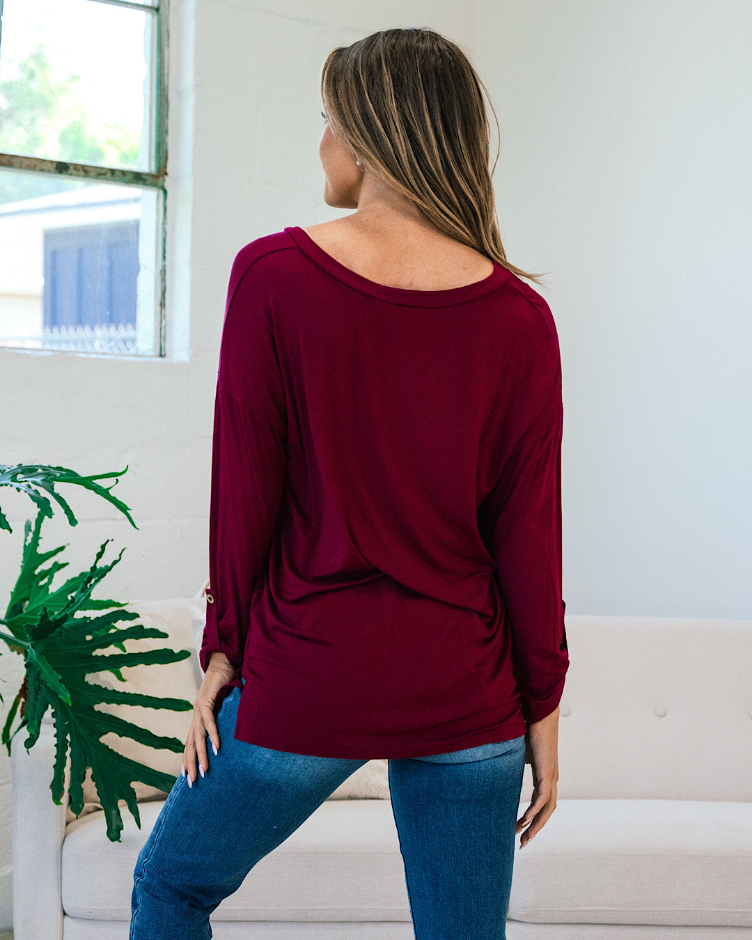 Bexley Burgundy Boyfriend 3/4 Sleeve Top  Sew In Love   