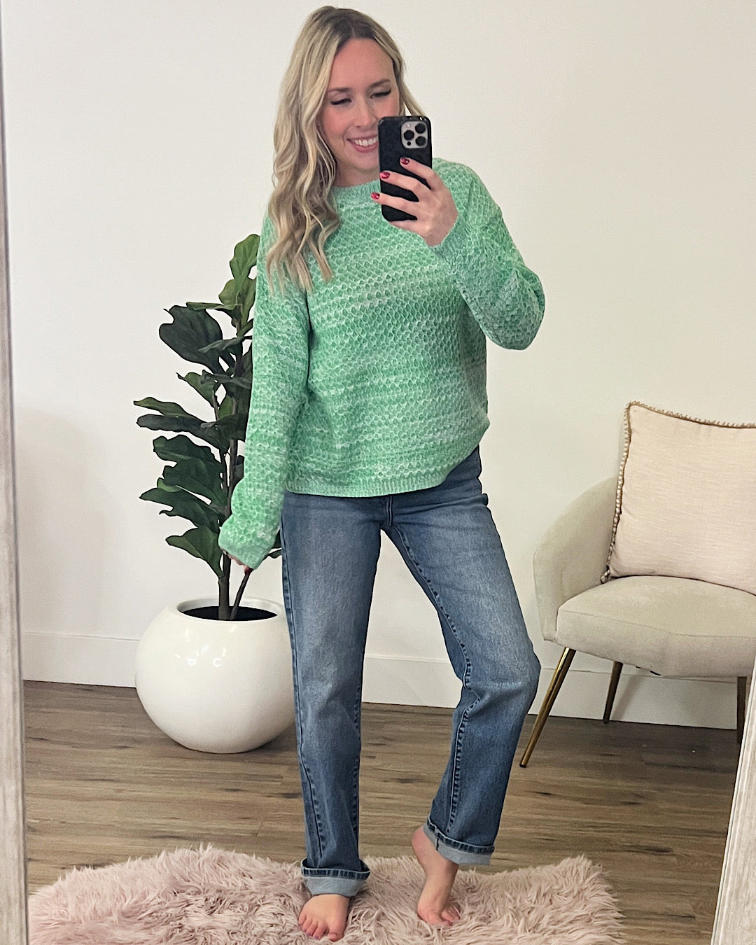 Abigail Textured Sweater - Heather Green  Staccato   
