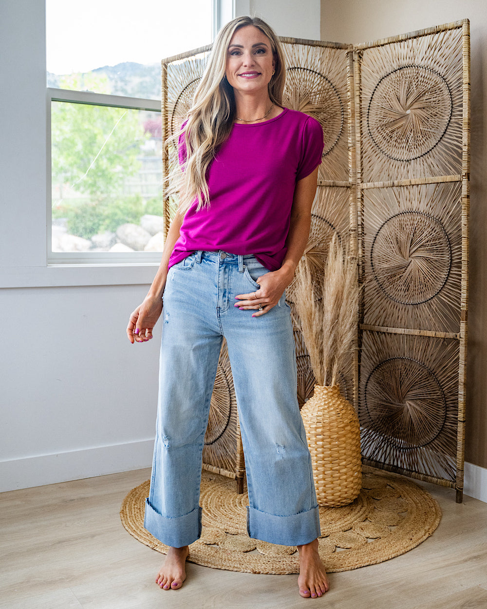 Monroe Caged Sleeve Detail Top - Magenta FINAL SALE Staccato