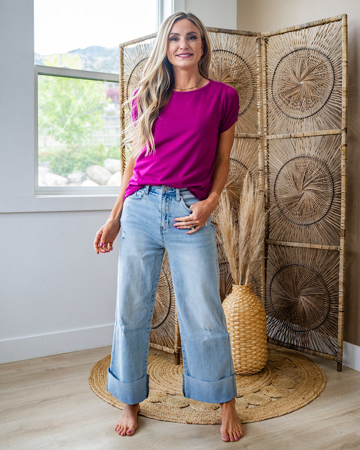 Monroe Caged Sleeve Detail Top - Magenta FINAL SALE Staccato