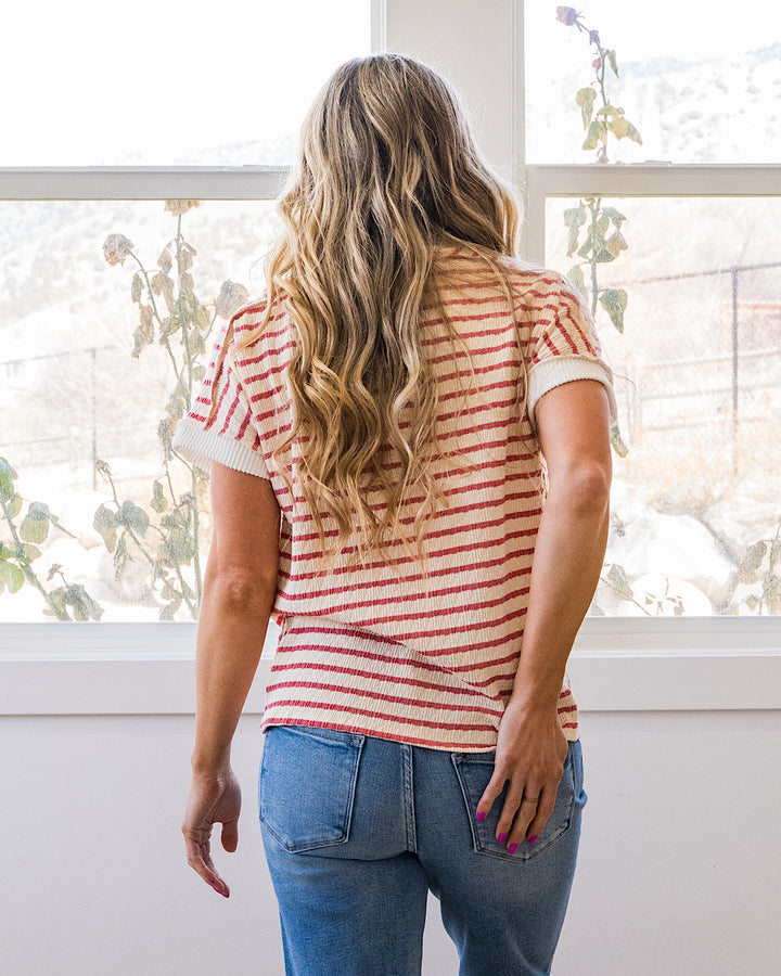 NEW! Devri Textured Striped Top - Mauve