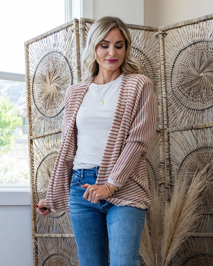 Brenda Striped Dolman Sleeve Open Cardigan - Auburn Be Cool