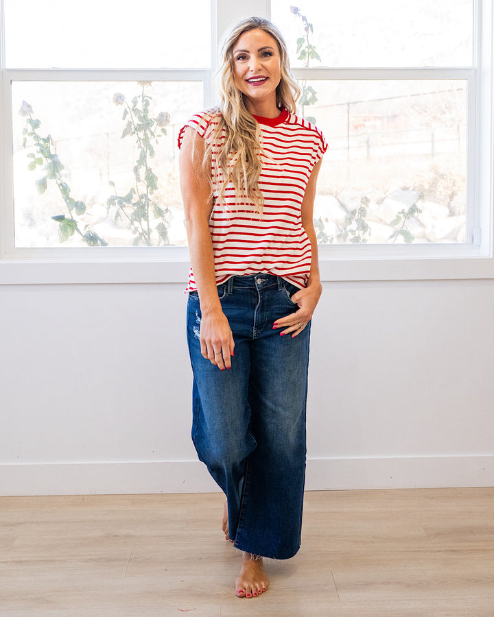 NEW! Adalyn Cap Sleeve Striped Top - Red Staccato