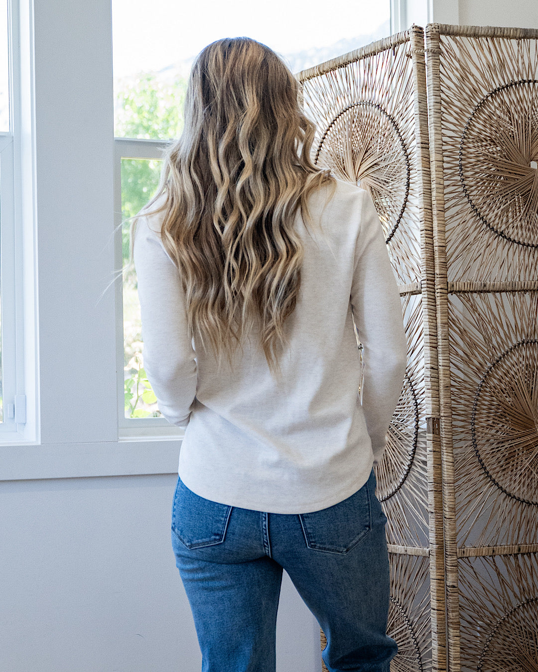 Whitney Brushed Henley Top - Oatmeal Staccato