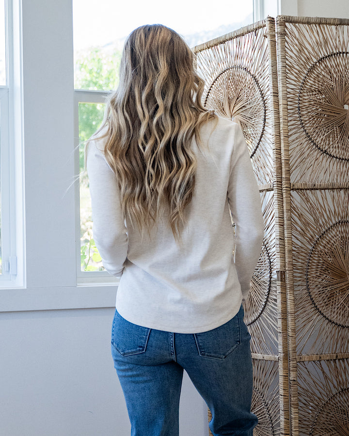Whitney Brushed Henley Top - Oatmeal Staccato