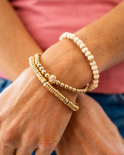 NEW! Gold and Cream Beaded Bracelet Set  Trendy Wholesale   