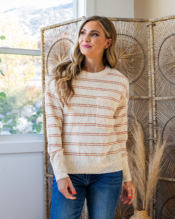 Paisley Rust Striped Pocket Sweater - Oatmeal Staccato