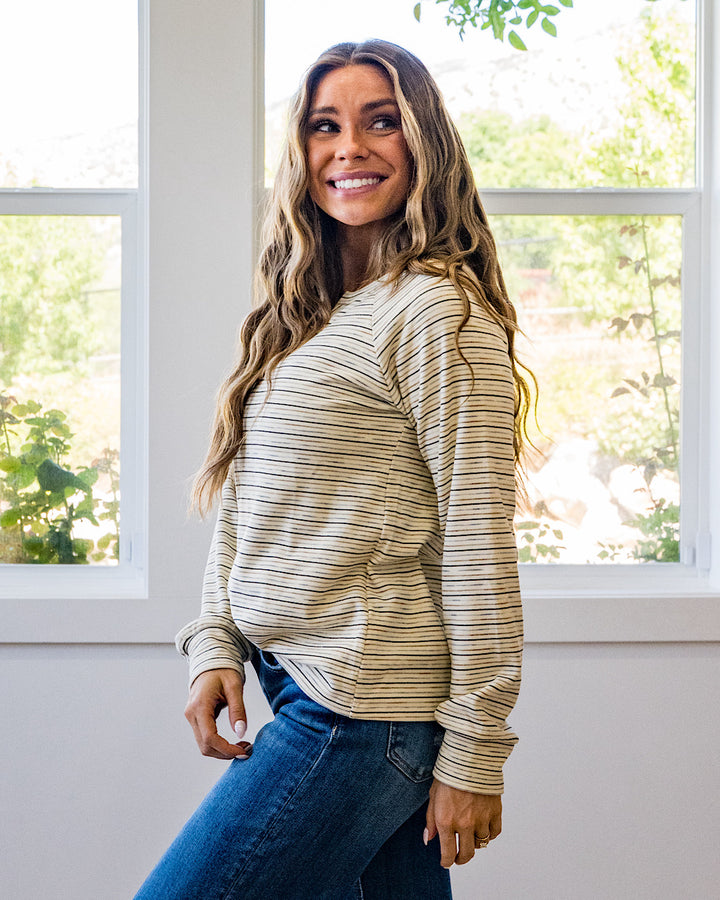NEW! Estelle Brushed Striped Top - Ivory Staccato