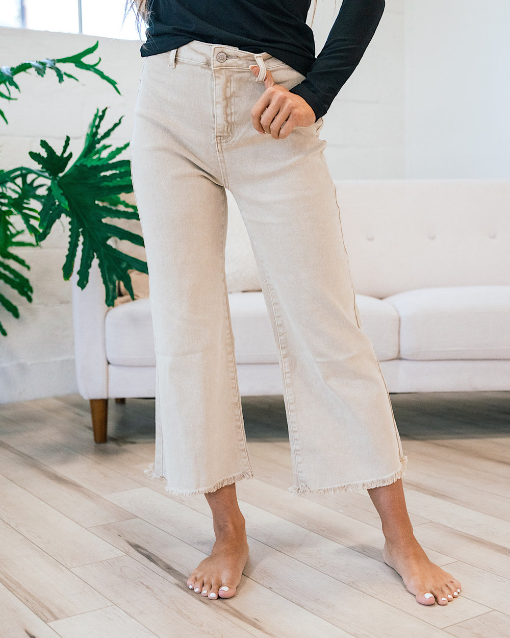 Mae Wide Leg Cropped Jeans - Color Options Available! Zenana Sand Beige