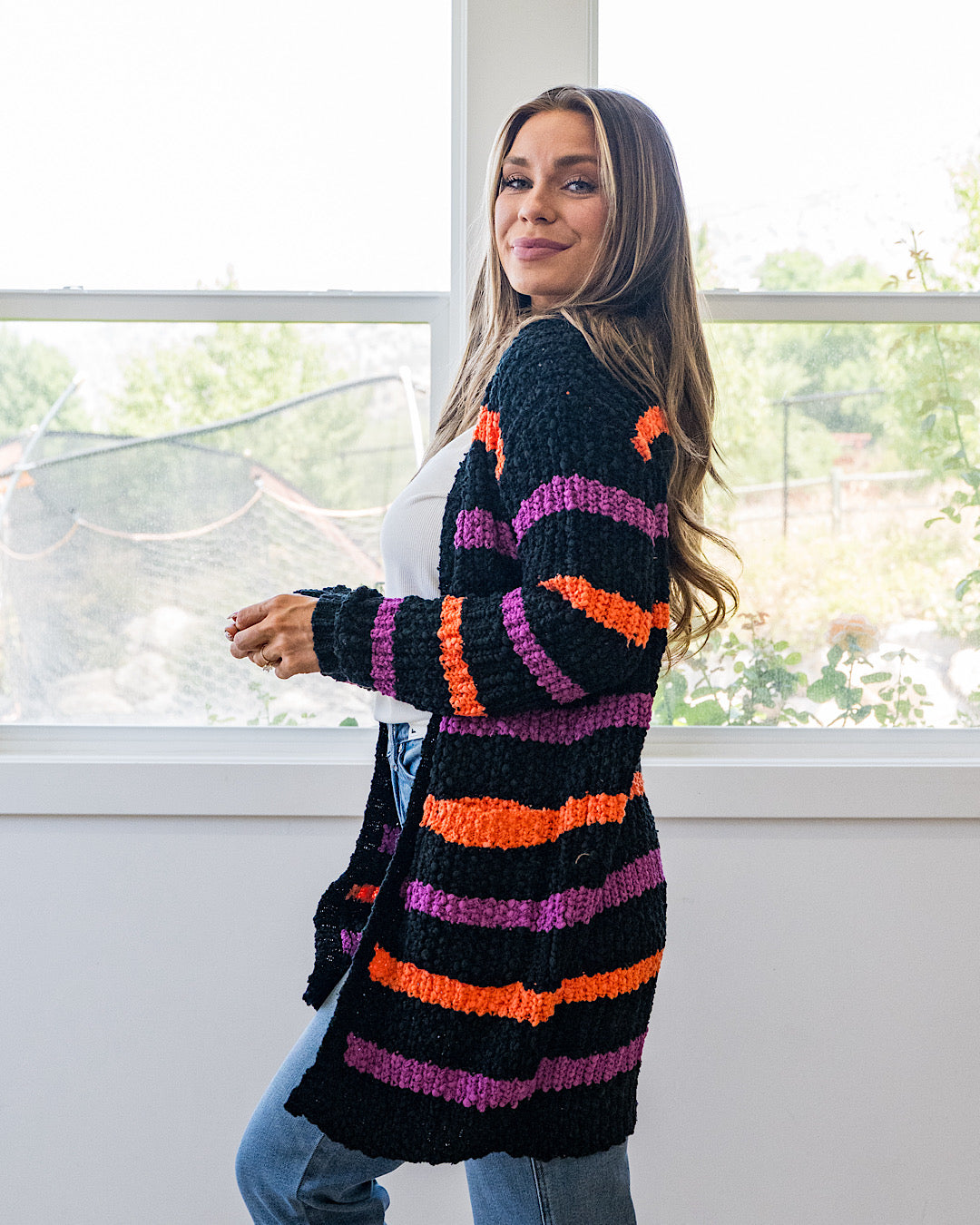 NEW! Halloween Striped Popcorn Cardigan