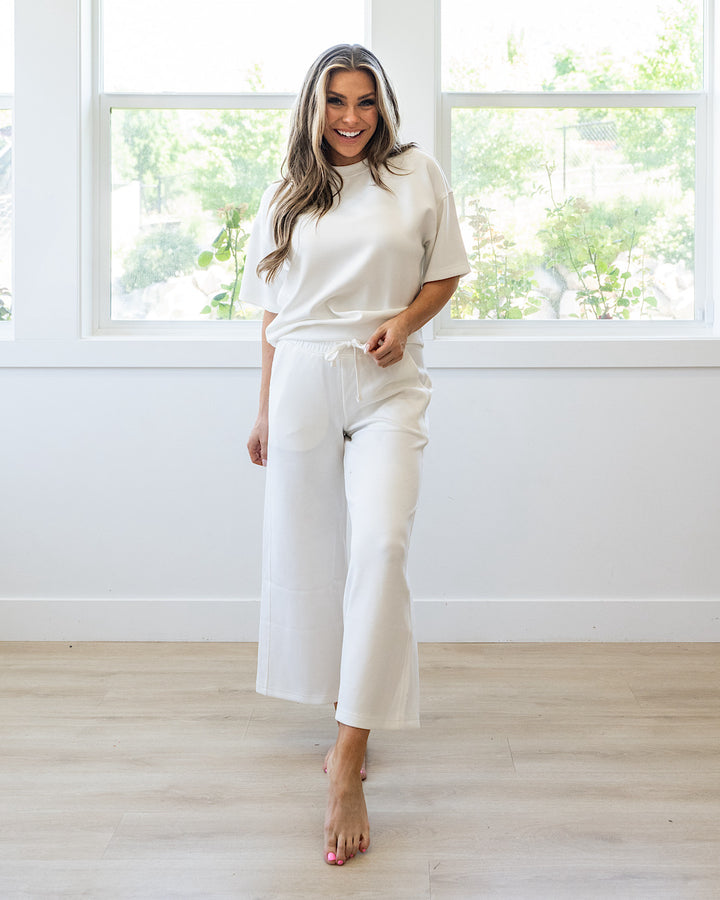 NEW! Kendall Scuba Fabric Wide Leg Pants - Cream