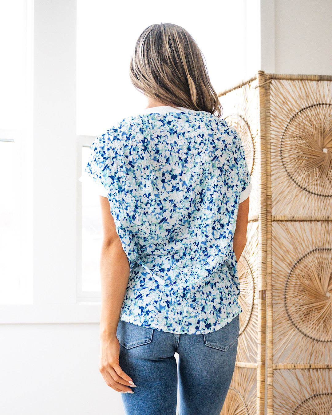 NEW! Change Yourself Textured Blue Floral Top  Sew In Love   