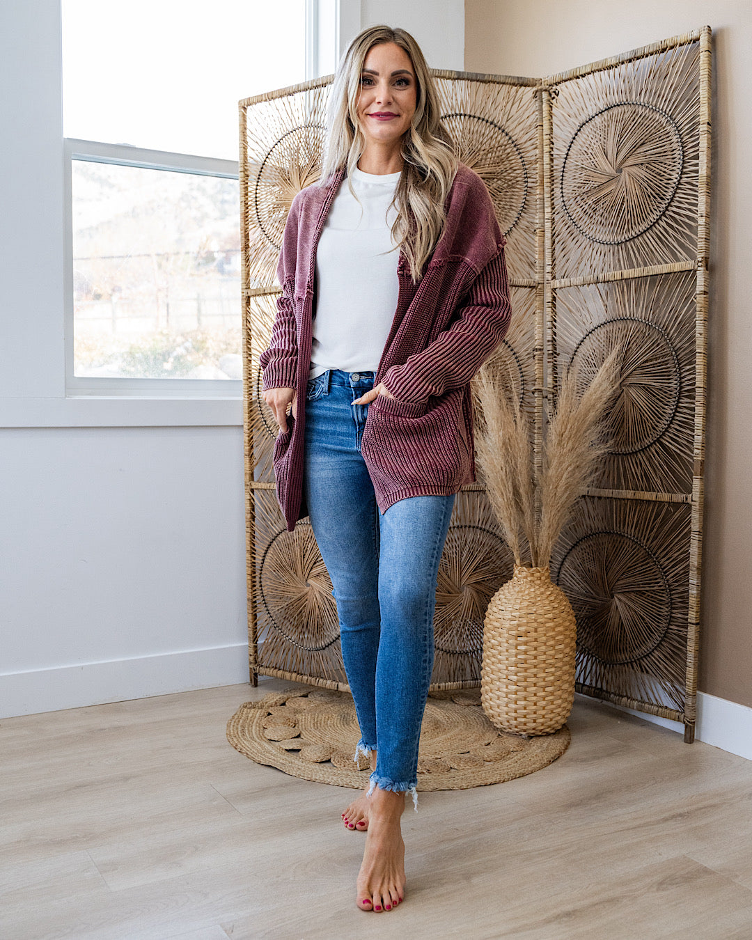 NEW! Beth Vintage Knit Grandpa Cardigan - Red Bean