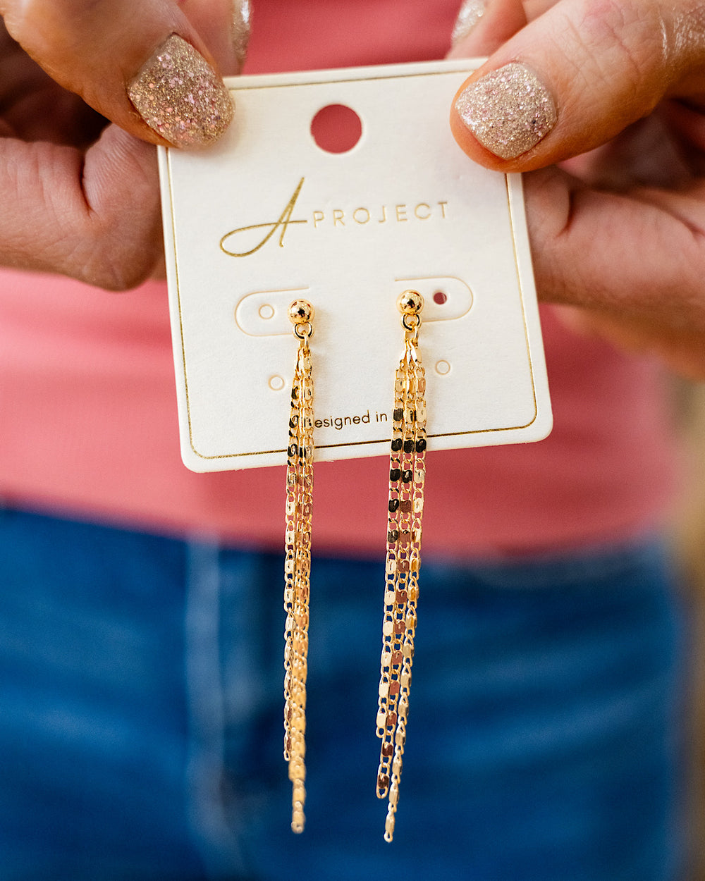 NEW! Brass Chain Dangle Earrings - Gold Trendy Wholesale