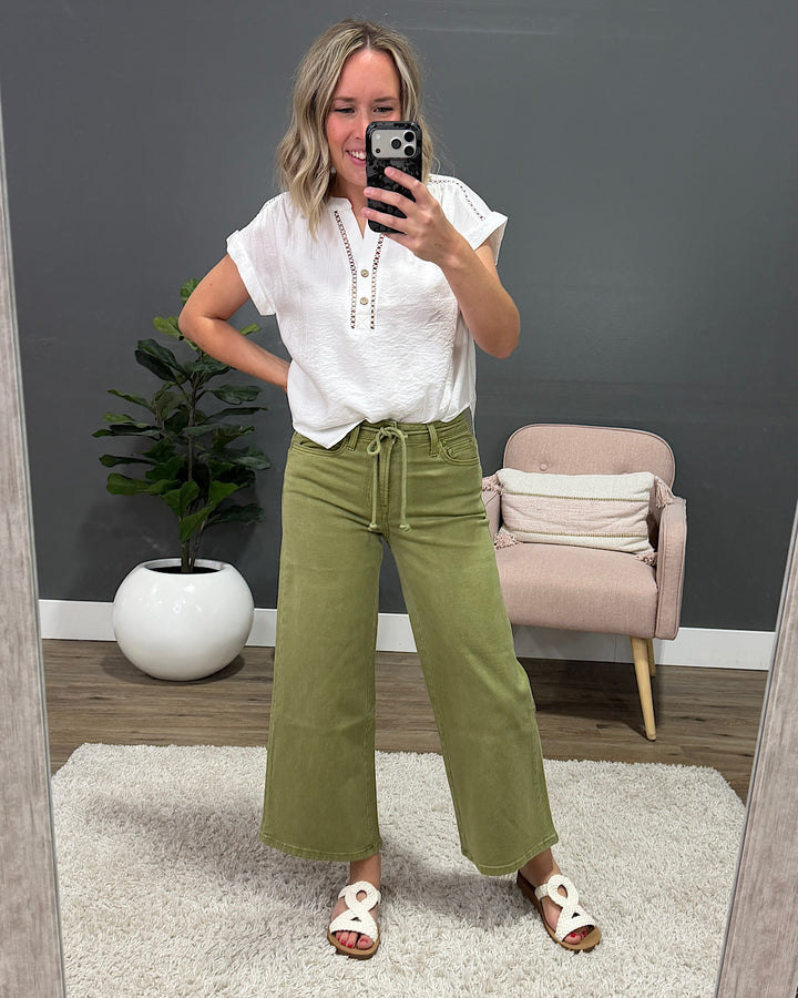 NEW! Vervet Kacie Cropped Wide Leg Jeans - Eucalyptus